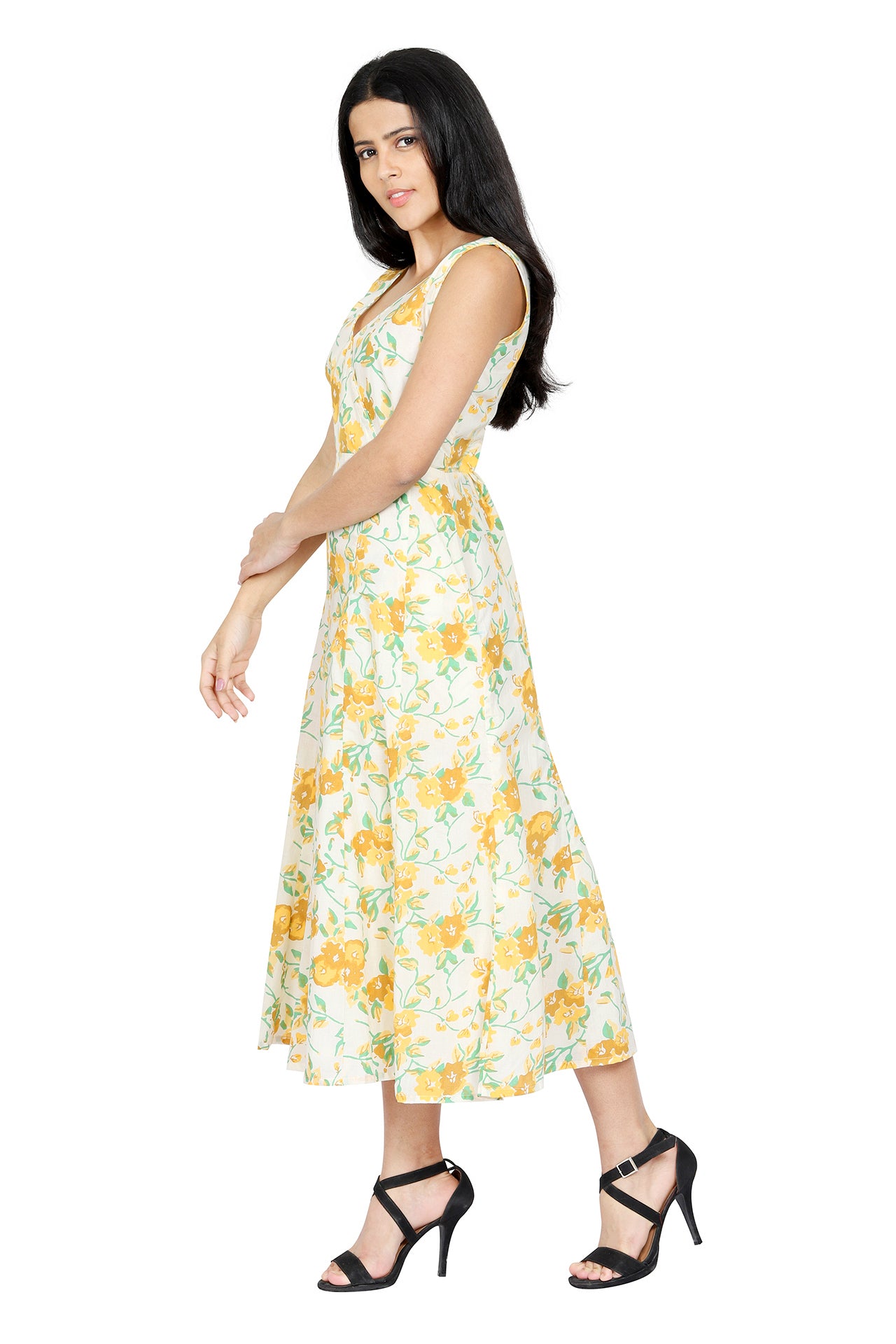 AMODINI WHITE AND YELLOW FLORAL DRESS