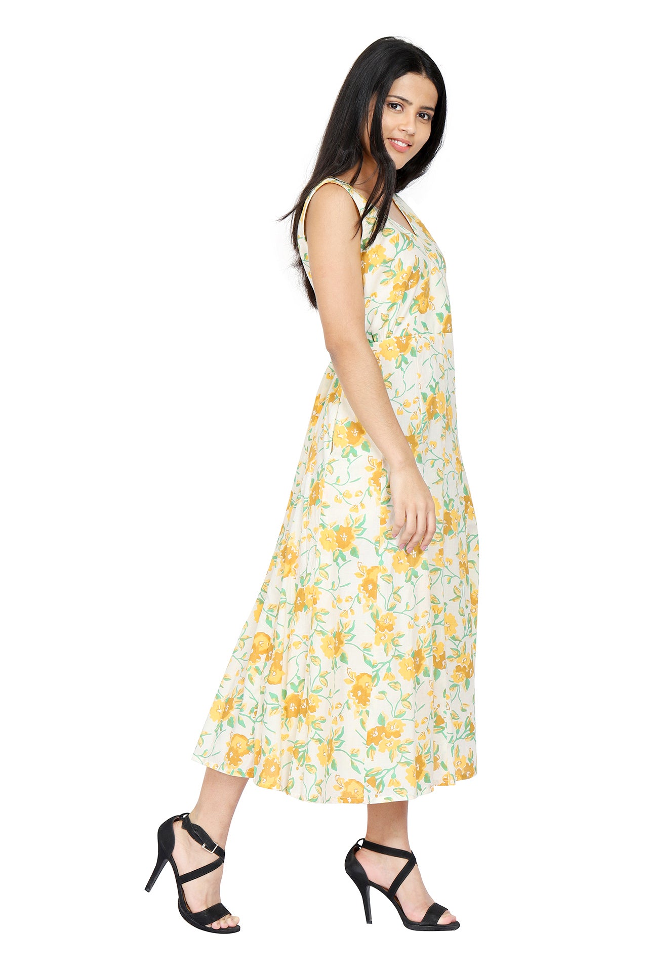 AMODINI WHITE AND YELLOW FLORAL DRESS