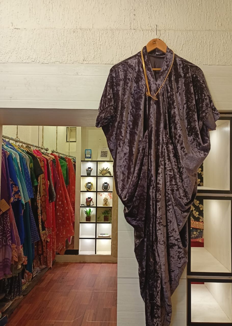 Velvet Draped Kaftan Dress