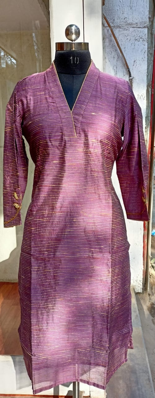 Light Purple Striped  Chanderi Silk Kurta and Dupatta