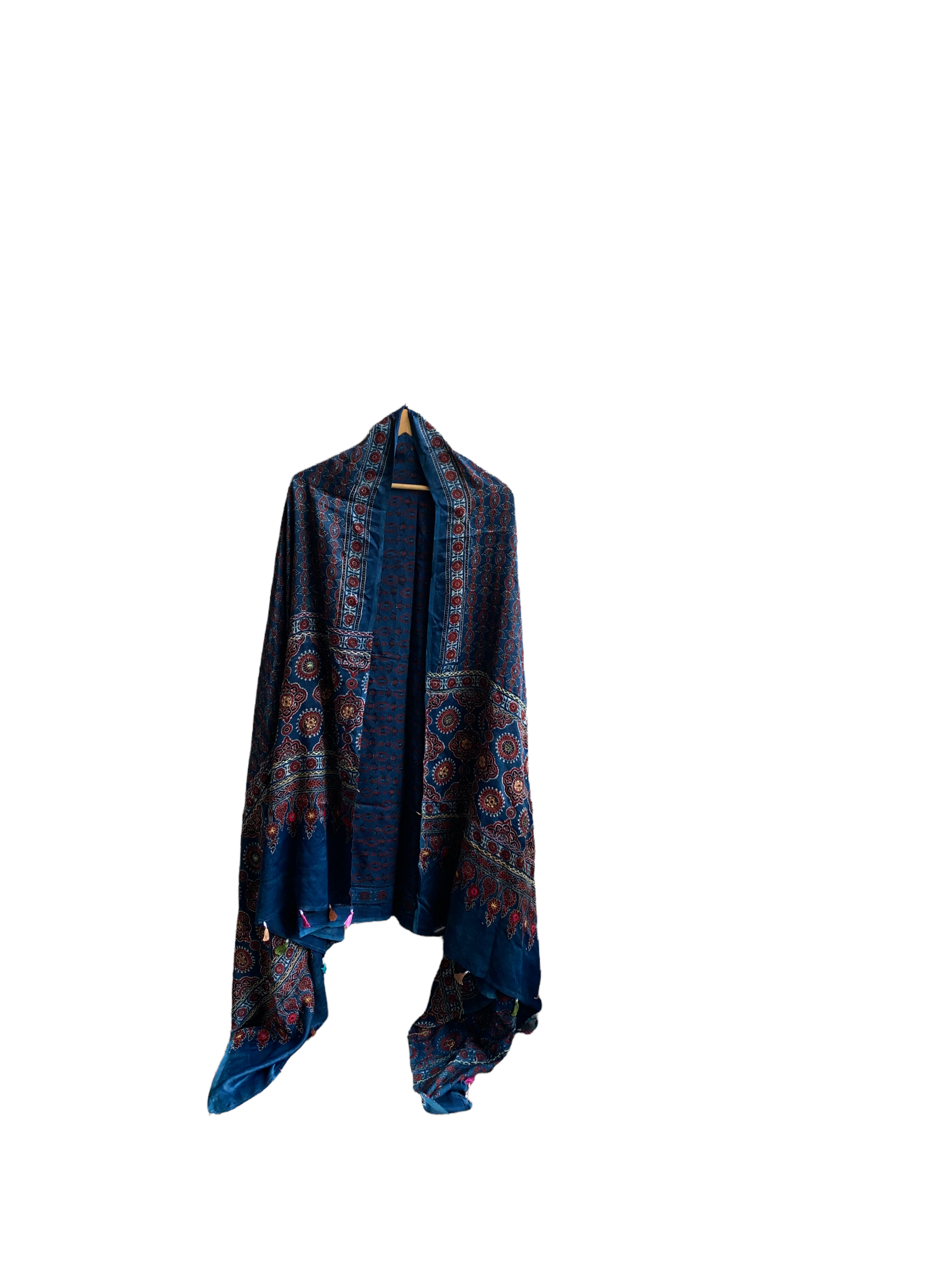 Blue Ajrakh Modal Silk Floral Print Dupatta