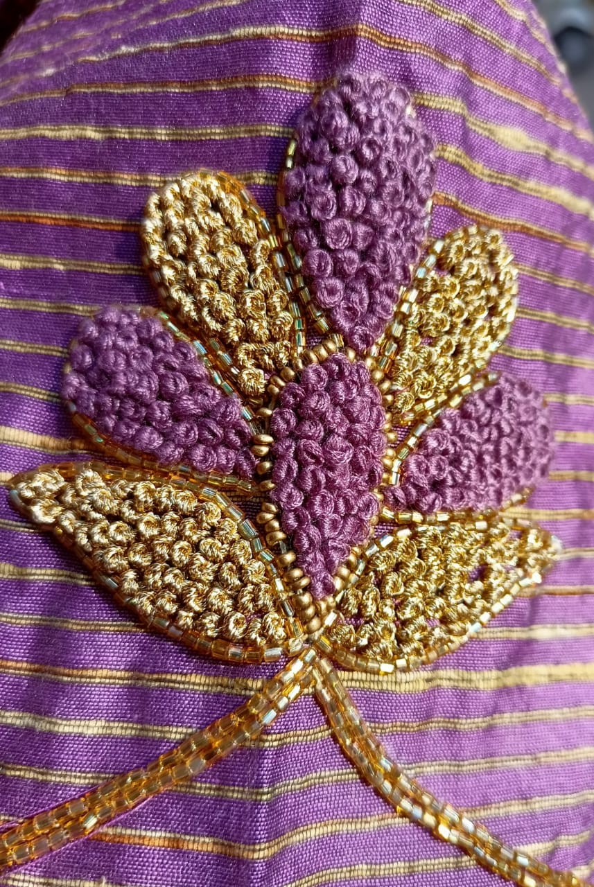 Light Purple Striped  Chanderi Silk Kurta and Dupatta