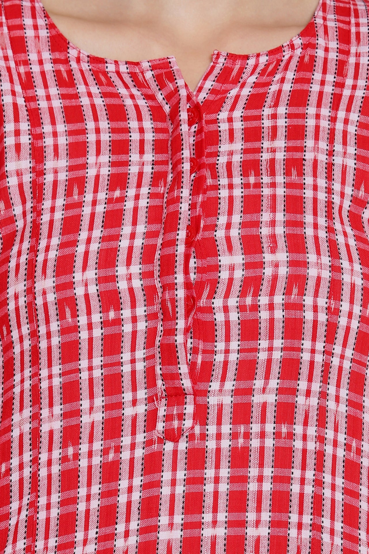 Amodini Red and White Cotton Kurta