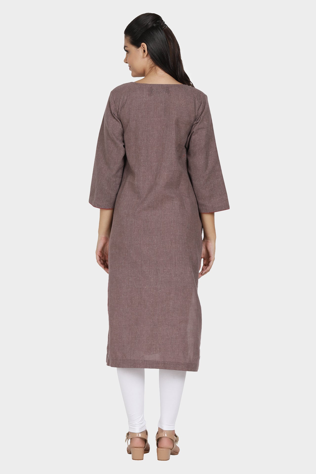 Winter Wear Brown Hand Embroidered Kurta with Tie-Up Detailing