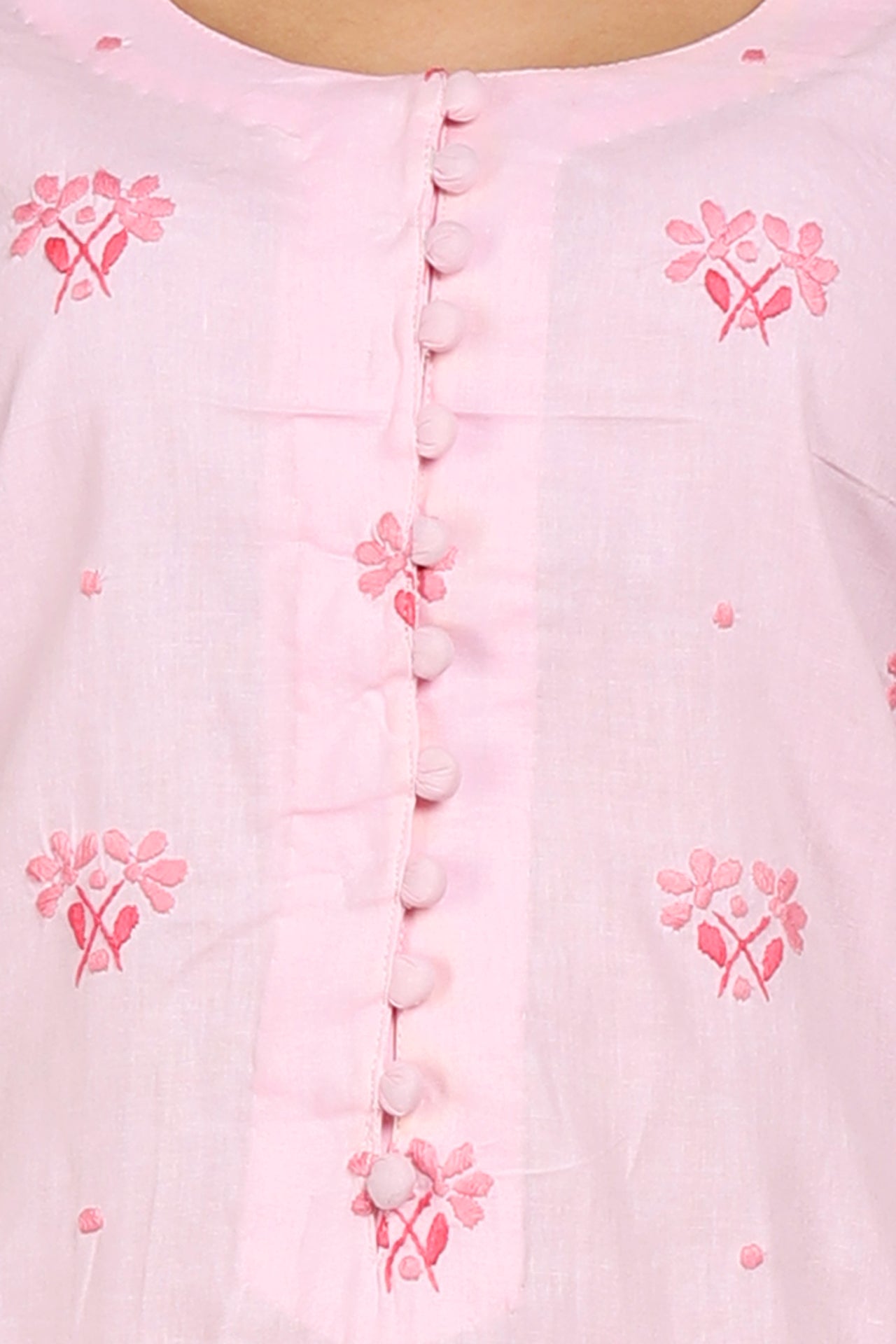 Light Pink Hand Embroidered Straight Kurta