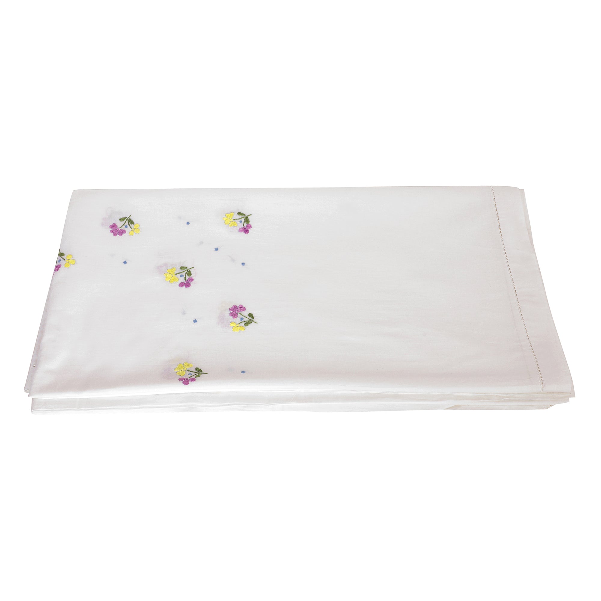 PURPLE AND YELLOW FLOWER HAND EMBROIDERED  WHITE COTTON BED COVER WITH PILLOW COVERS