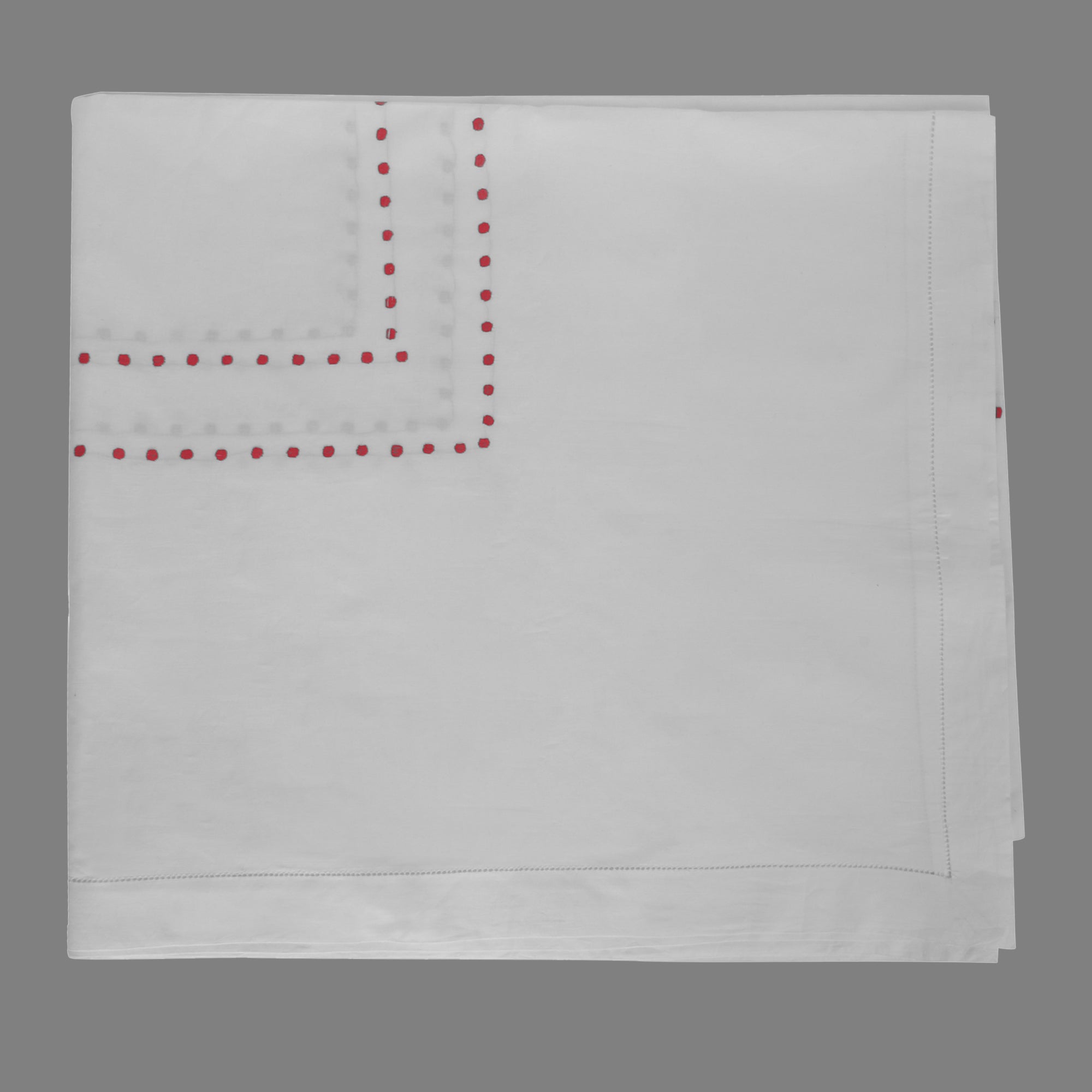 RED DOT HAND EMBROIDERED WHITE  COTTON BED COVER WITH PILLOW COVERS