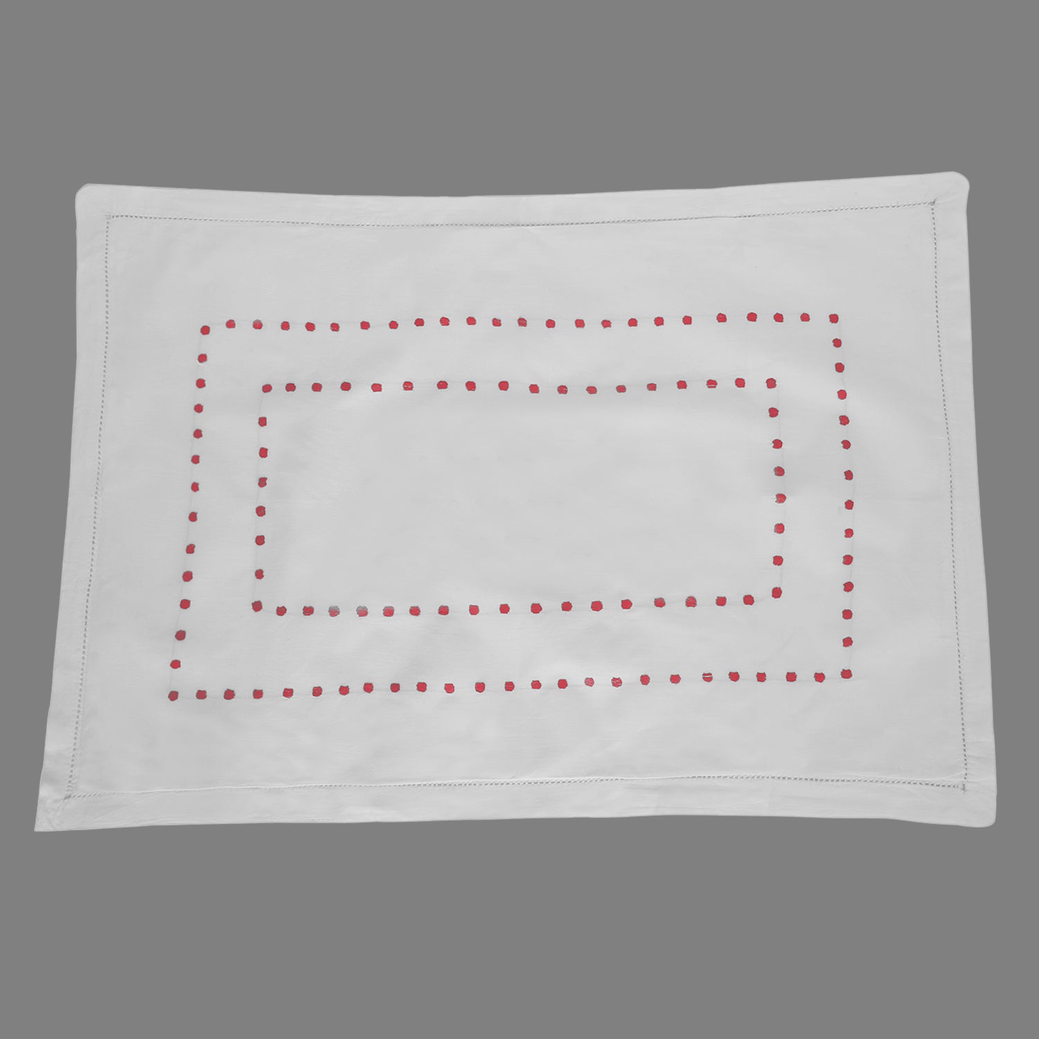RED DOT HAND EMBROIDERED WHITE  COTTON BED COVER WITH PILLOW COVERS
