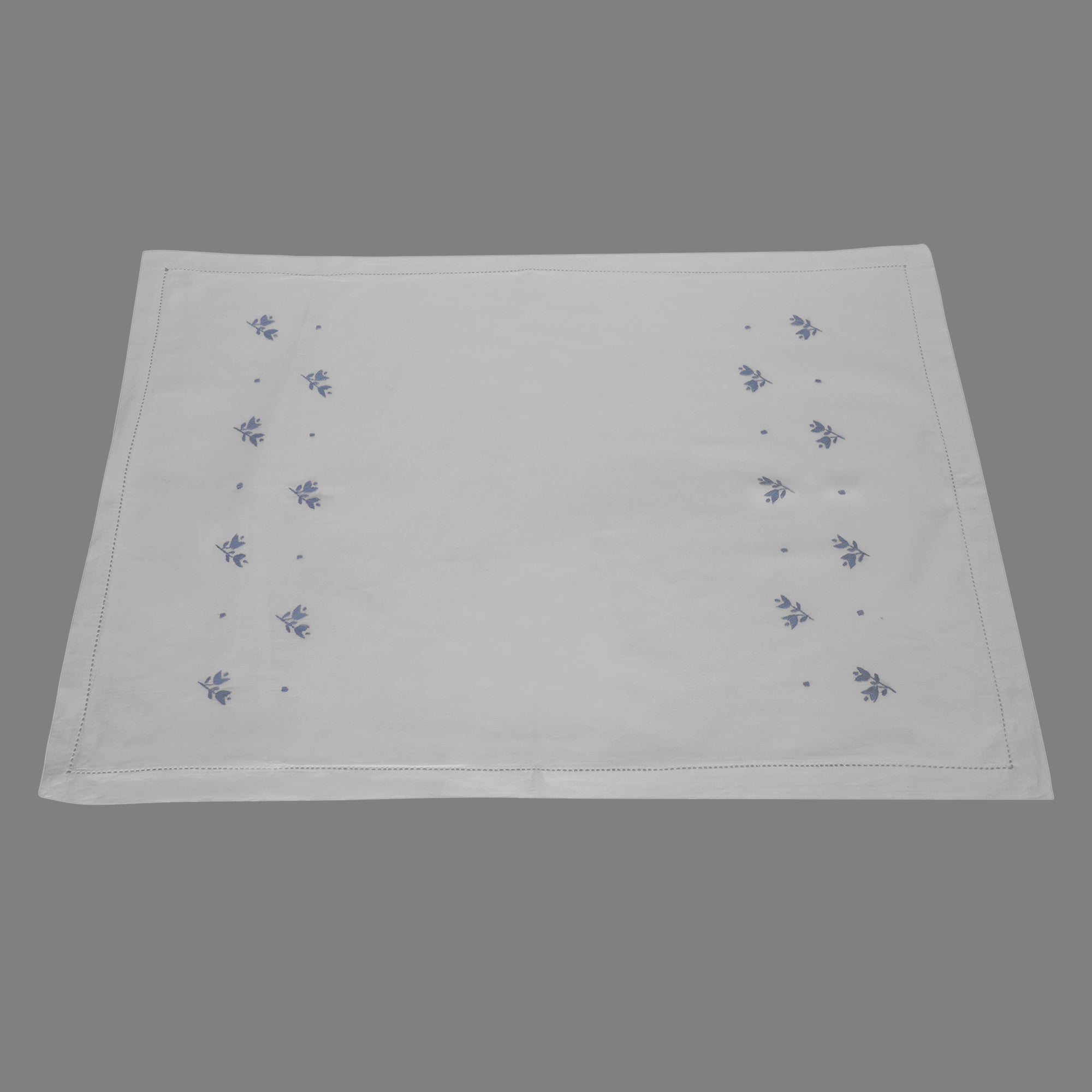 BLUE FLORAL PATTERN HAND EMBROIDERED WHITE COTTON BED COVER WITH PILLOW COVERS