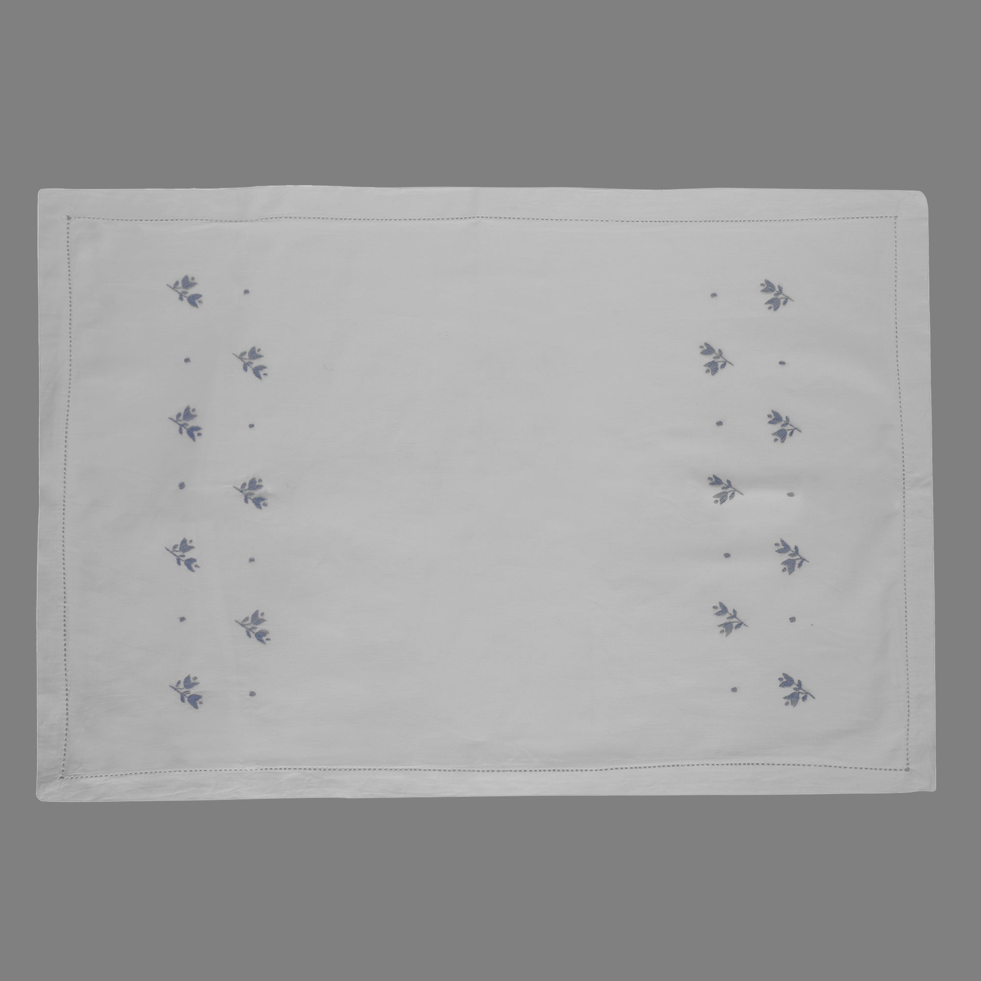 BLUE FLORAL PATTERN HAND EMBROIDERED WHITE COTTON BED COVER WITH PILLOW COVERS