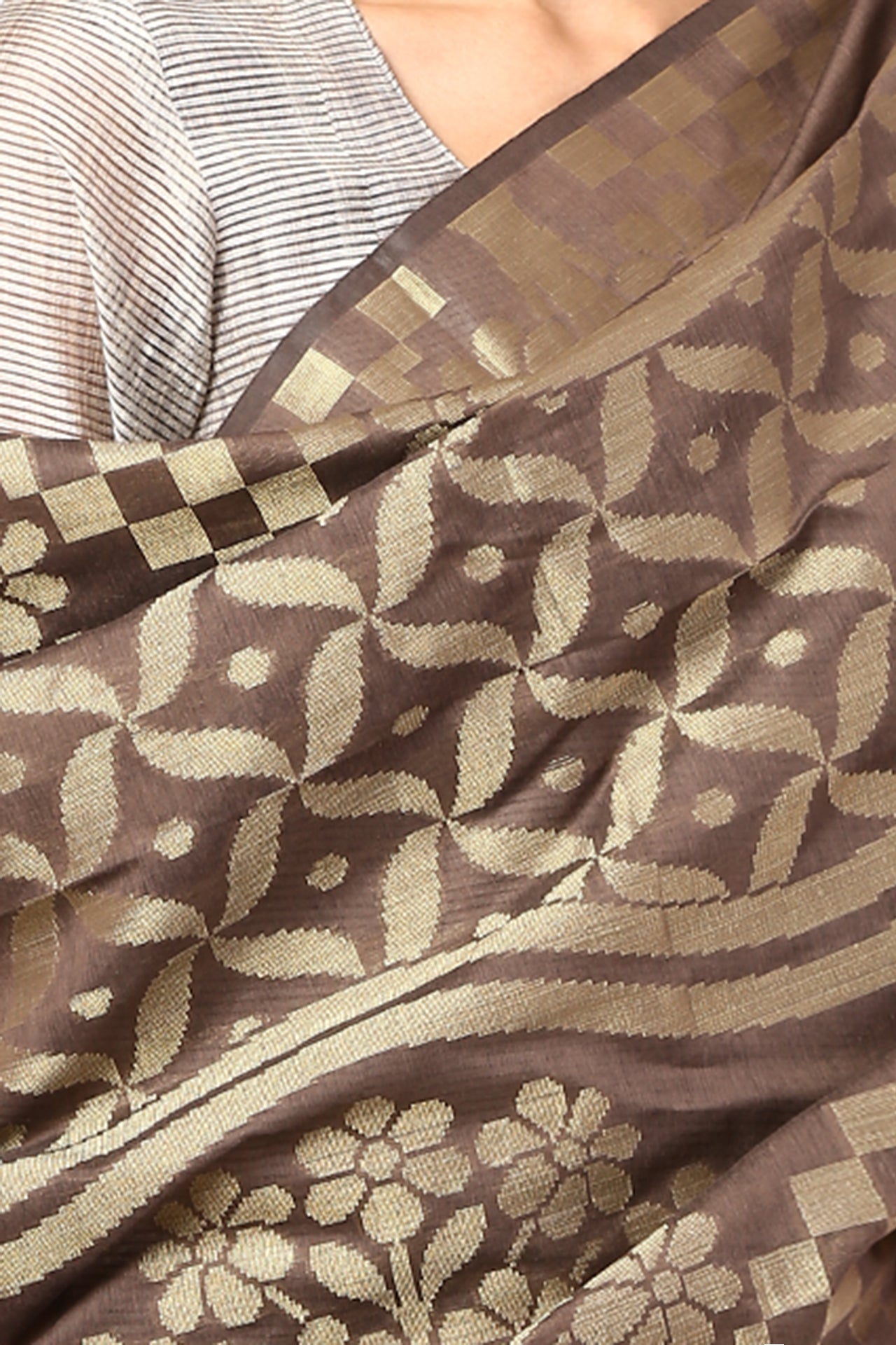 AMODINI BROWN CHECK AND FLORAL BLENDED DUPATTA
