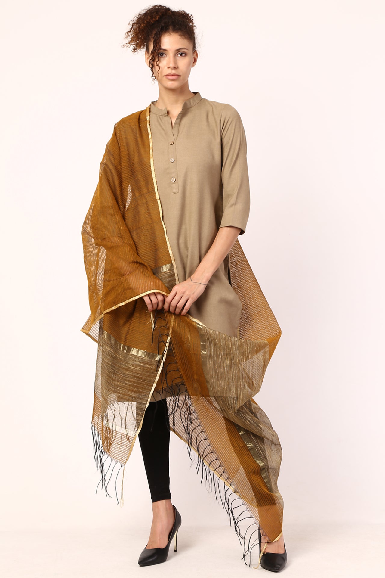 AMODINI BROWN WITH GREY BORDER BLENDED DUPATTA