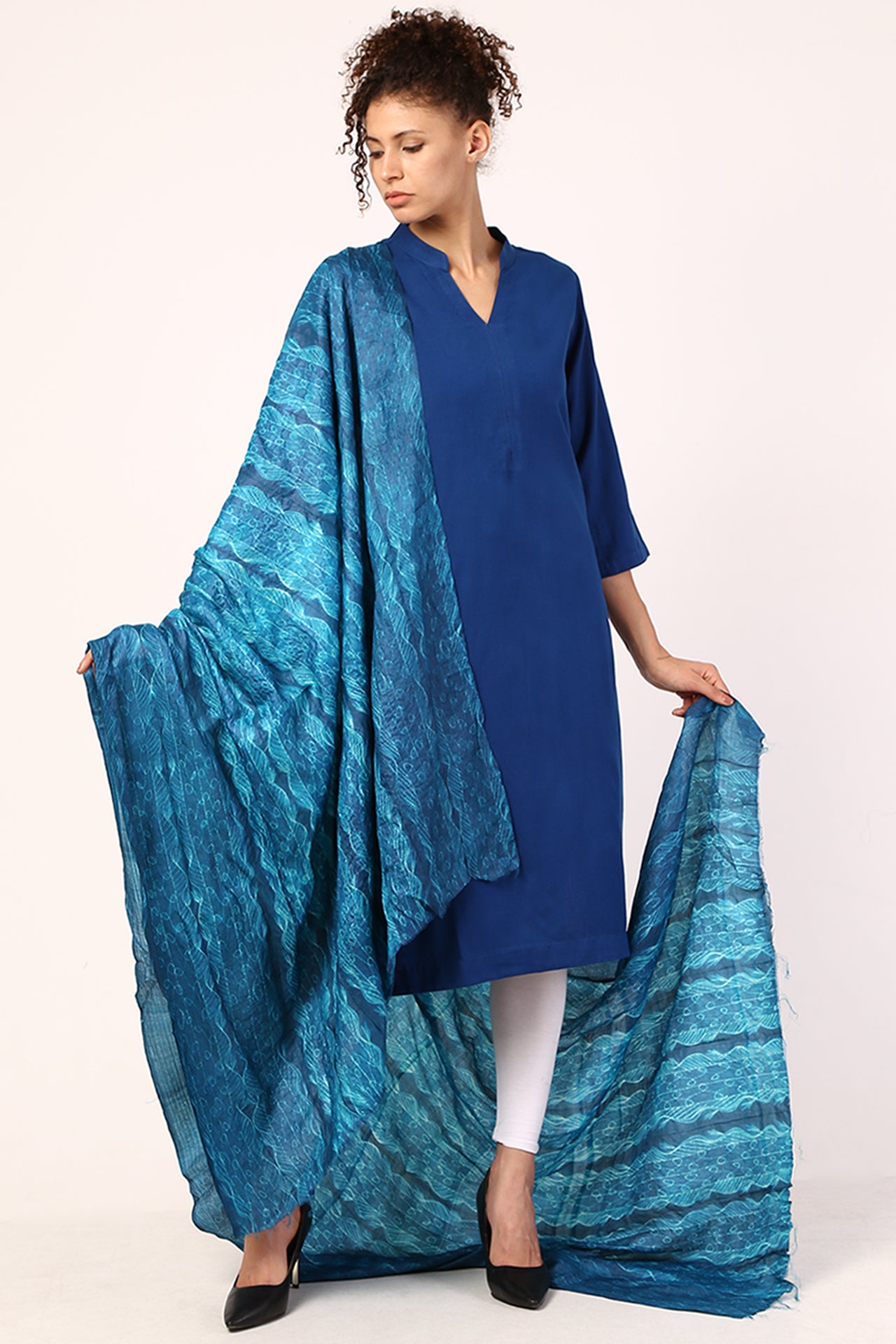 AMODINI BLUE SHIBORI CHANDERI SILK DUPATTA