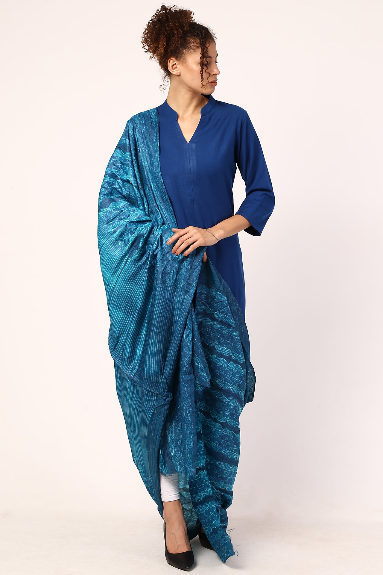 AMODINI BLUE SHIBORI CHANDERI SILK DUPATTA