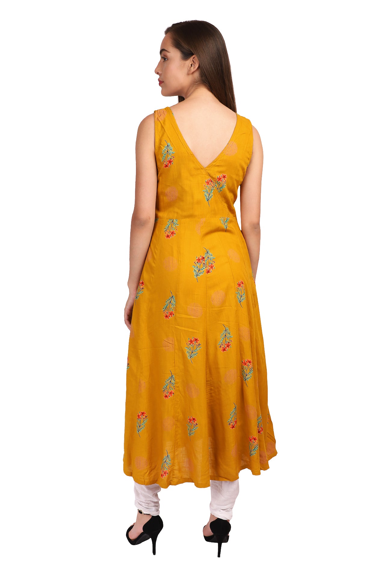 Amodini yellow printed rayon dress
