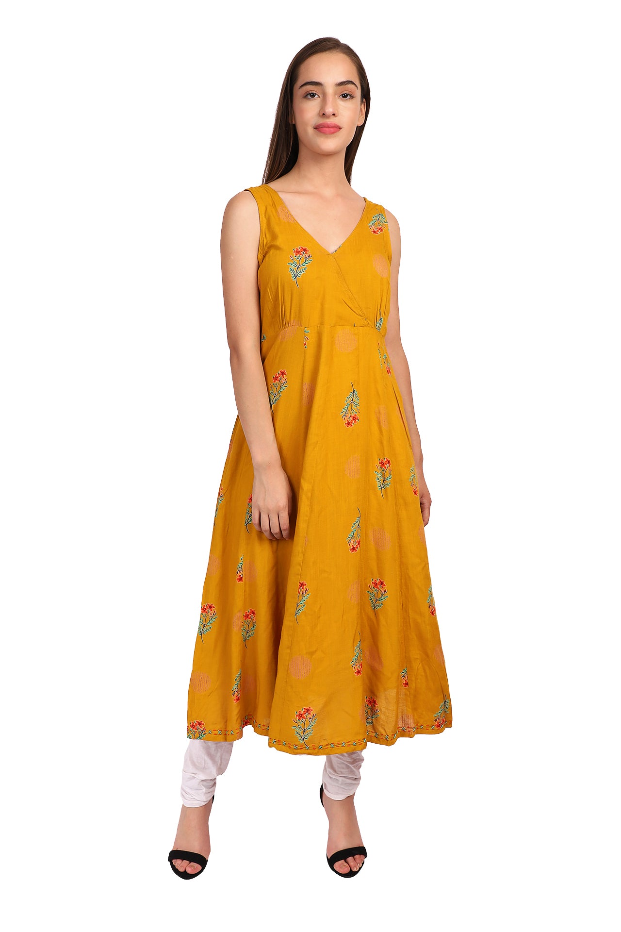 Amodini yellow printed rayon dress