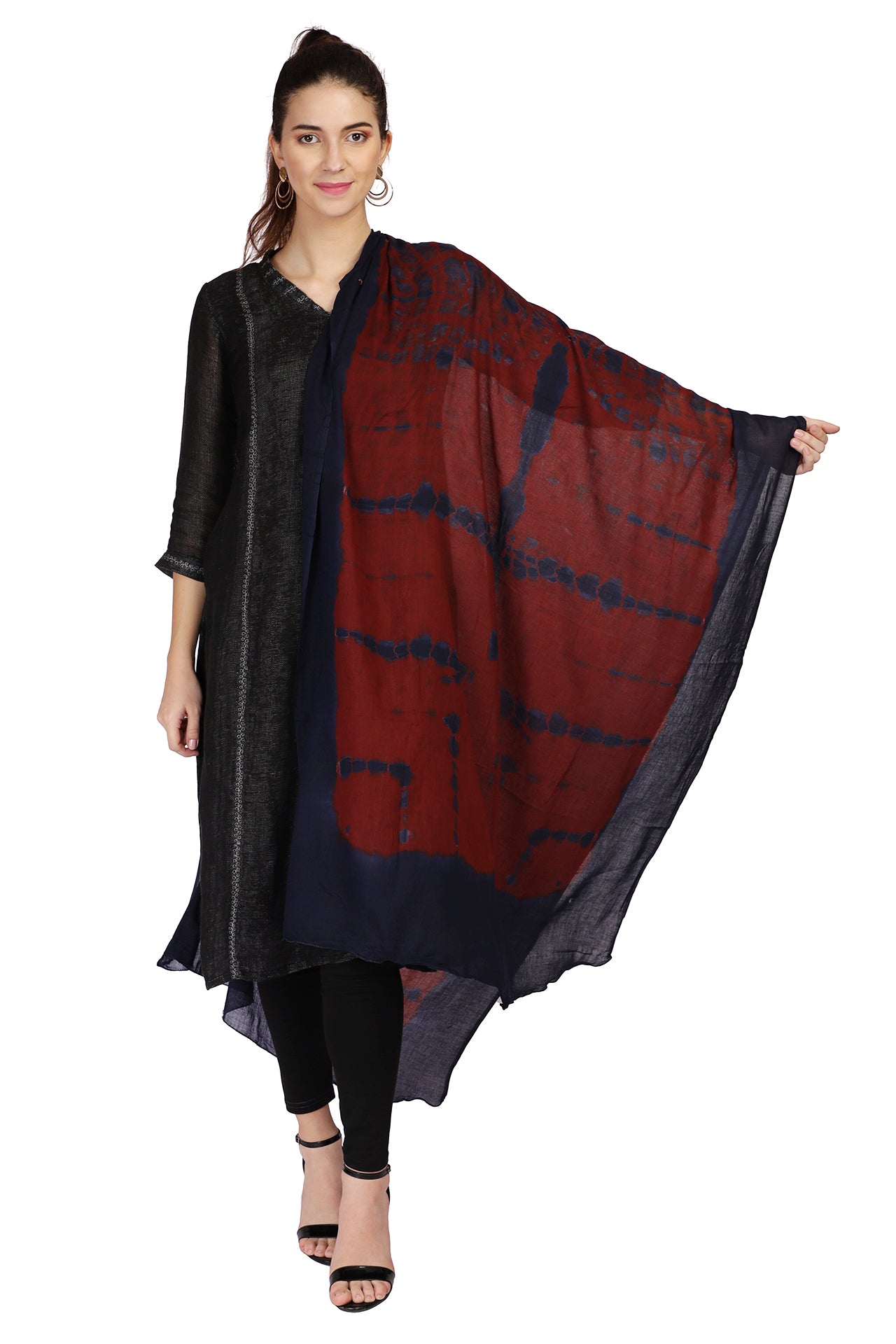 AMODINI GREEN AND RED TIE AND DYE COTTON DUPATTA