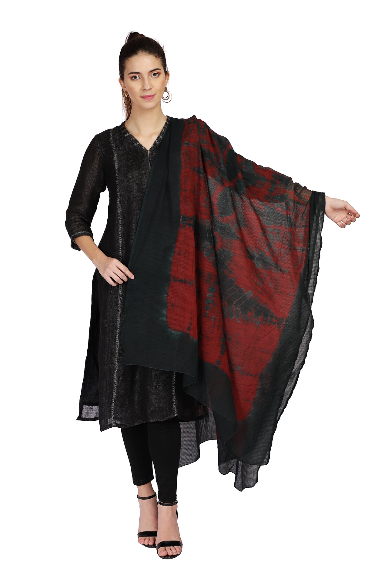 AMODINI BLUE AND RED TIE AND DYE COTTON DUPATTA