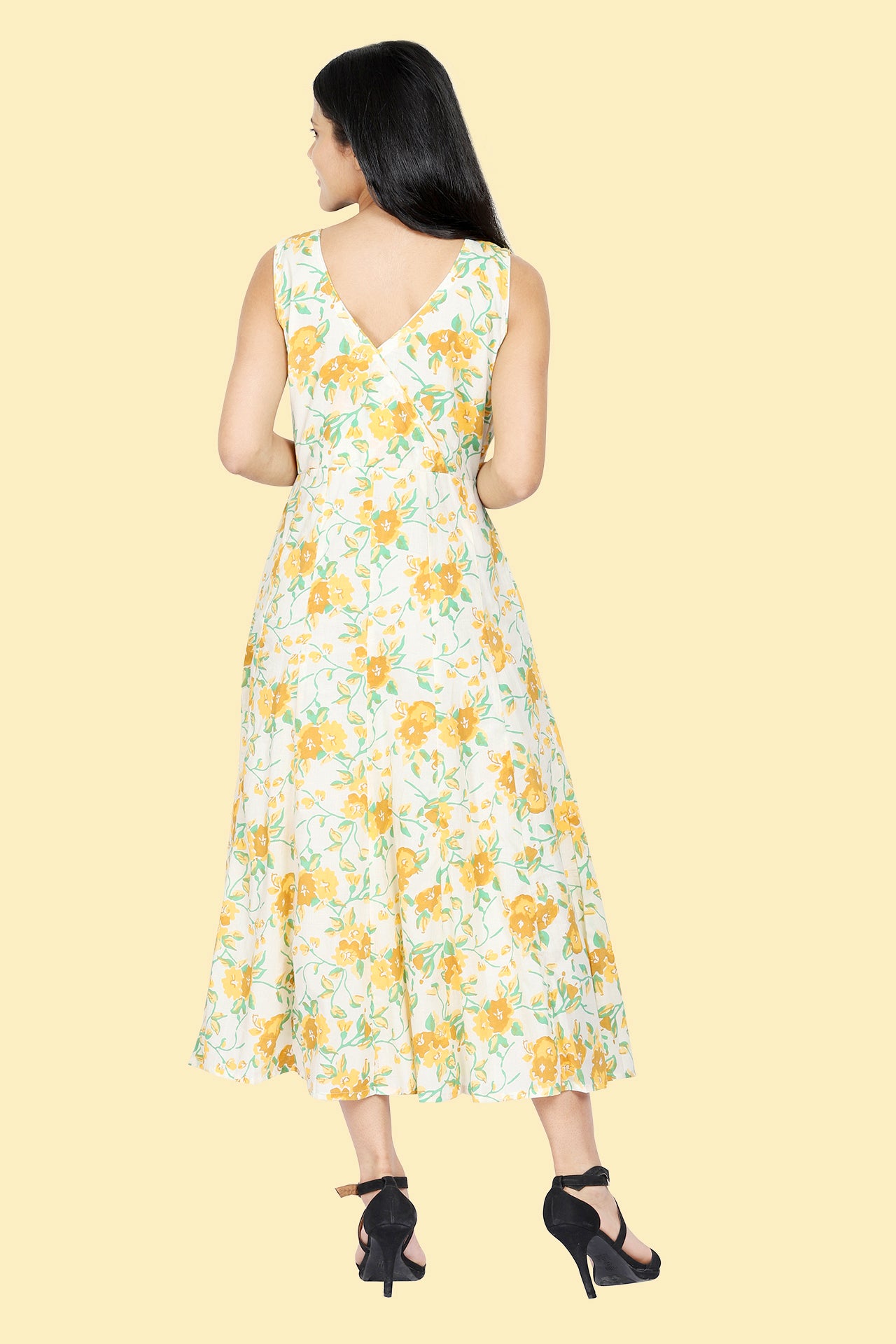 AMODINI WHITE AND YELLOW FLORAL DRESS
