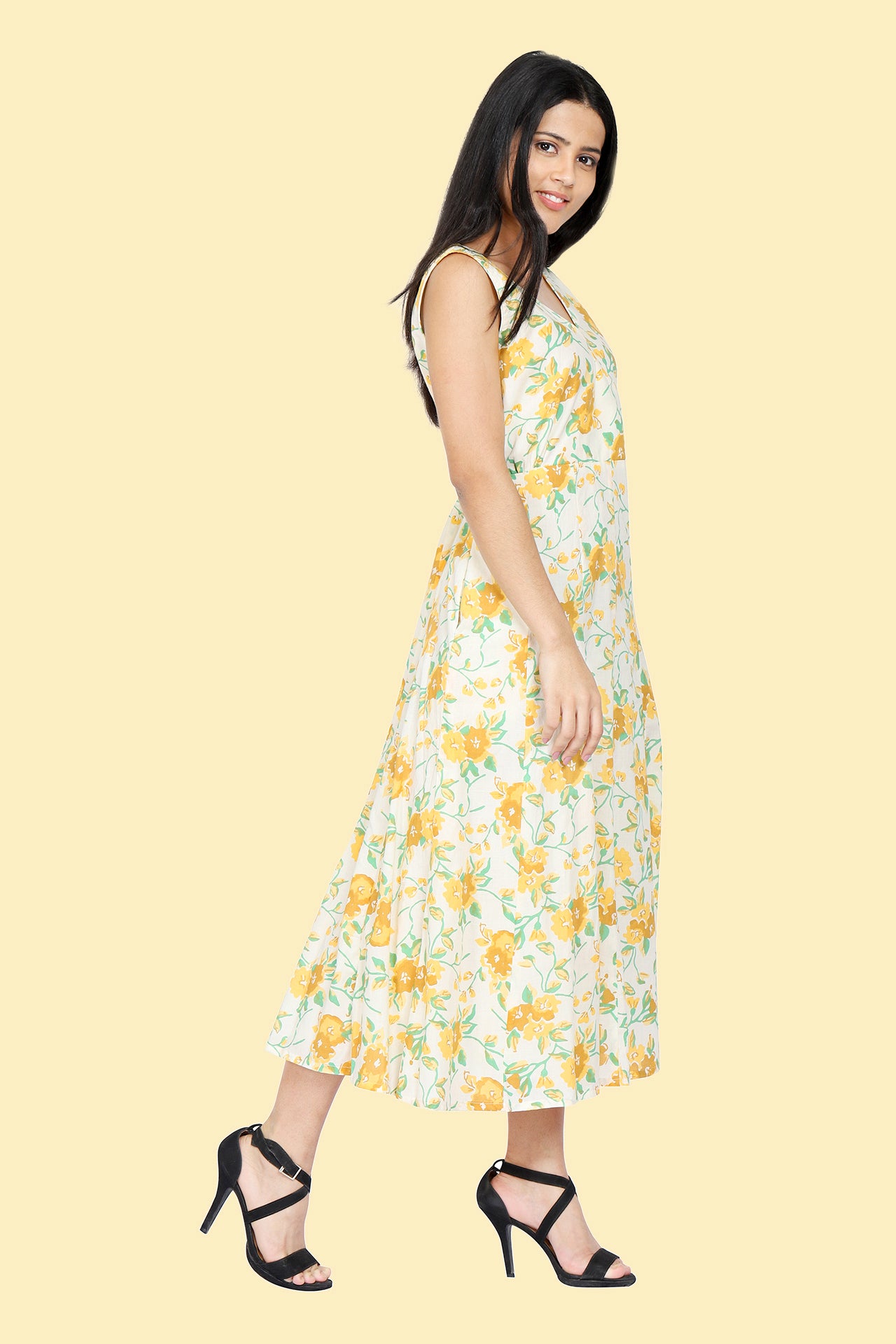 AMODINI WHITE AND YELLOW FLORAL DRESS
