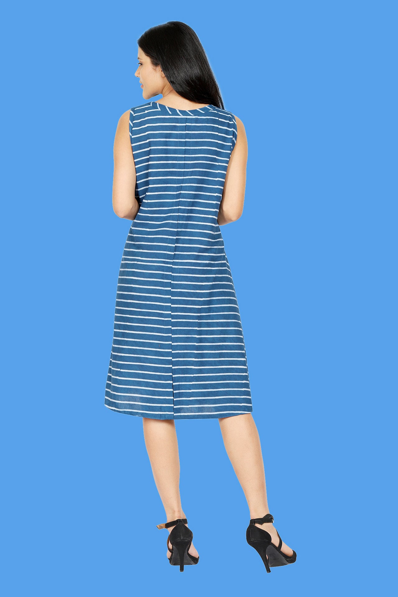 AMODINI BLUE WHITE STRIPPED DRESS