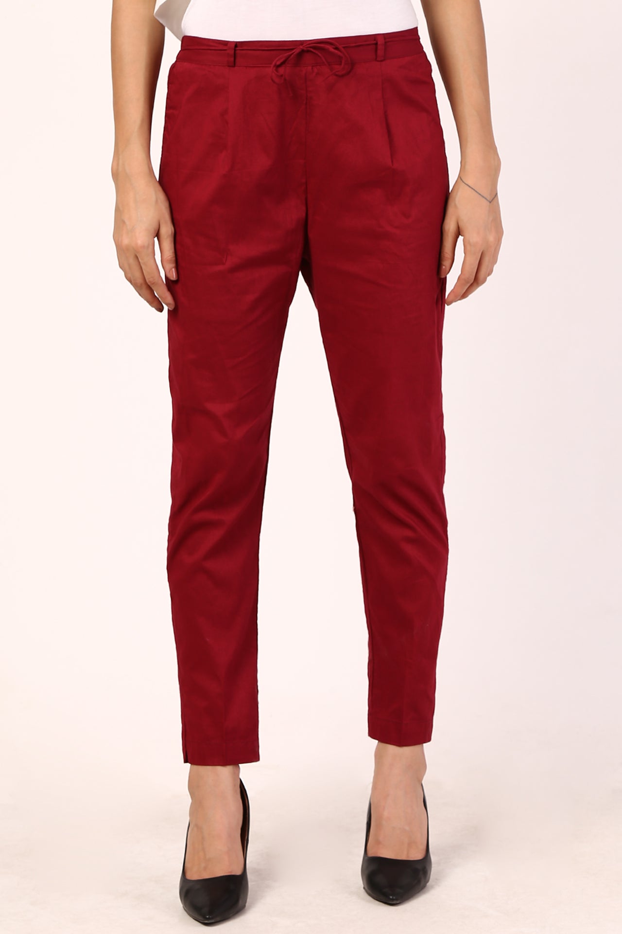 AMODINI MAROON COTTON TAPPERED PANT