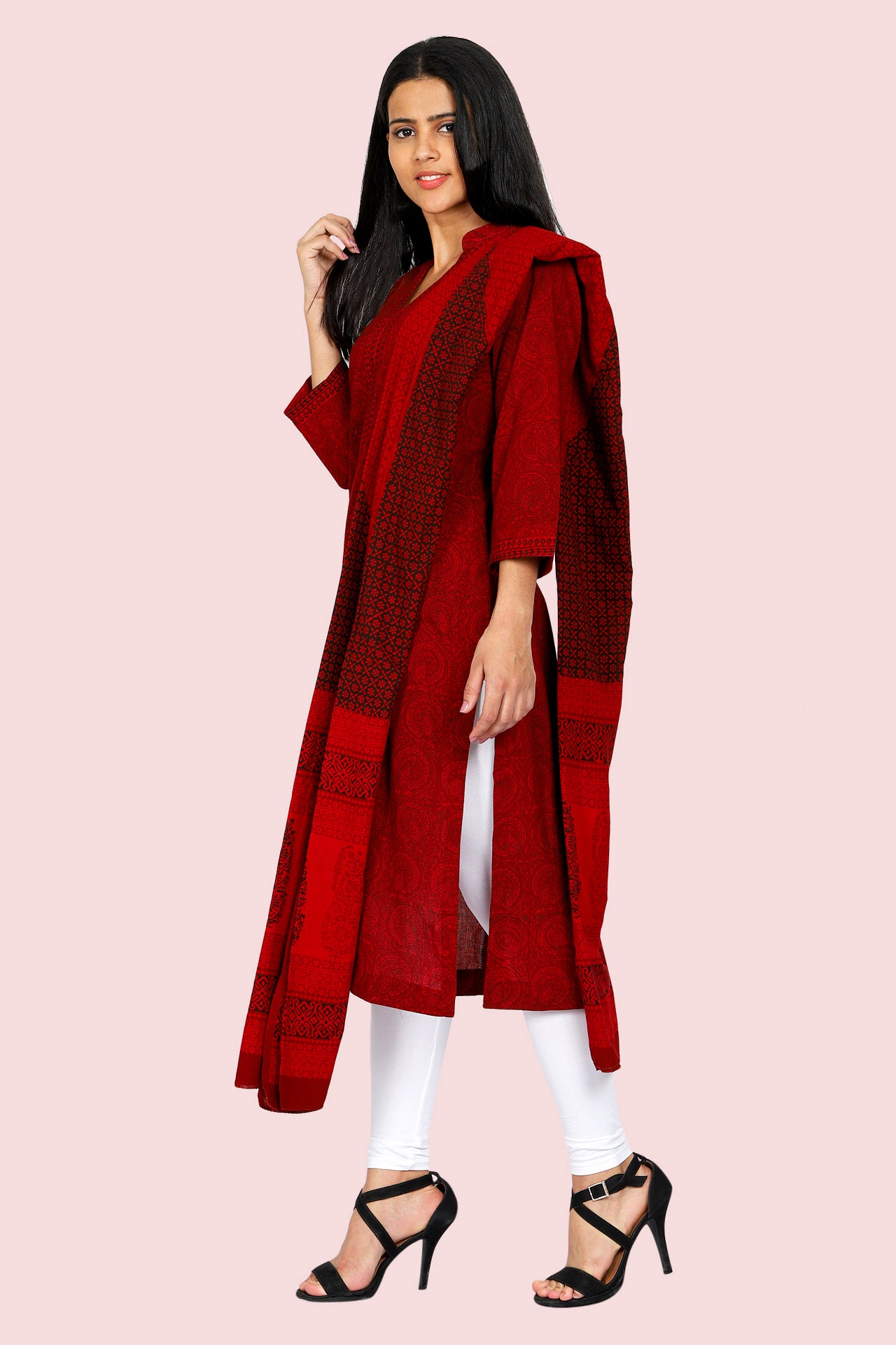 AMODINI BAGH PRINT NATURAL DYED MAROON AND BLACK PURE COTTON DUPATTA