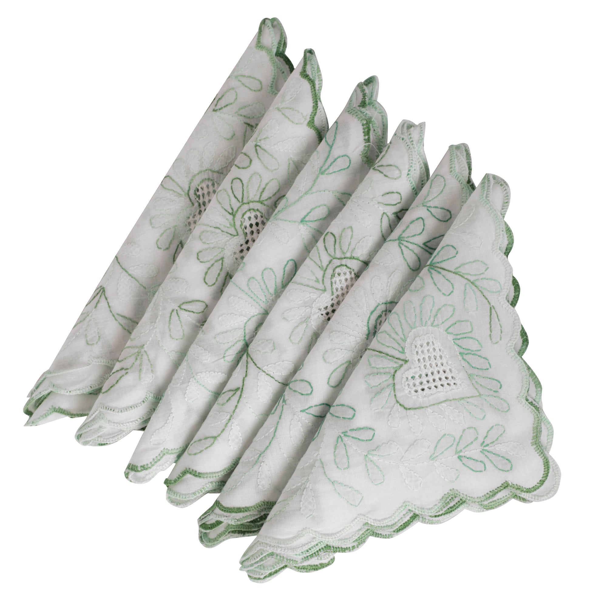White and Green Table Mat and Napkin Set