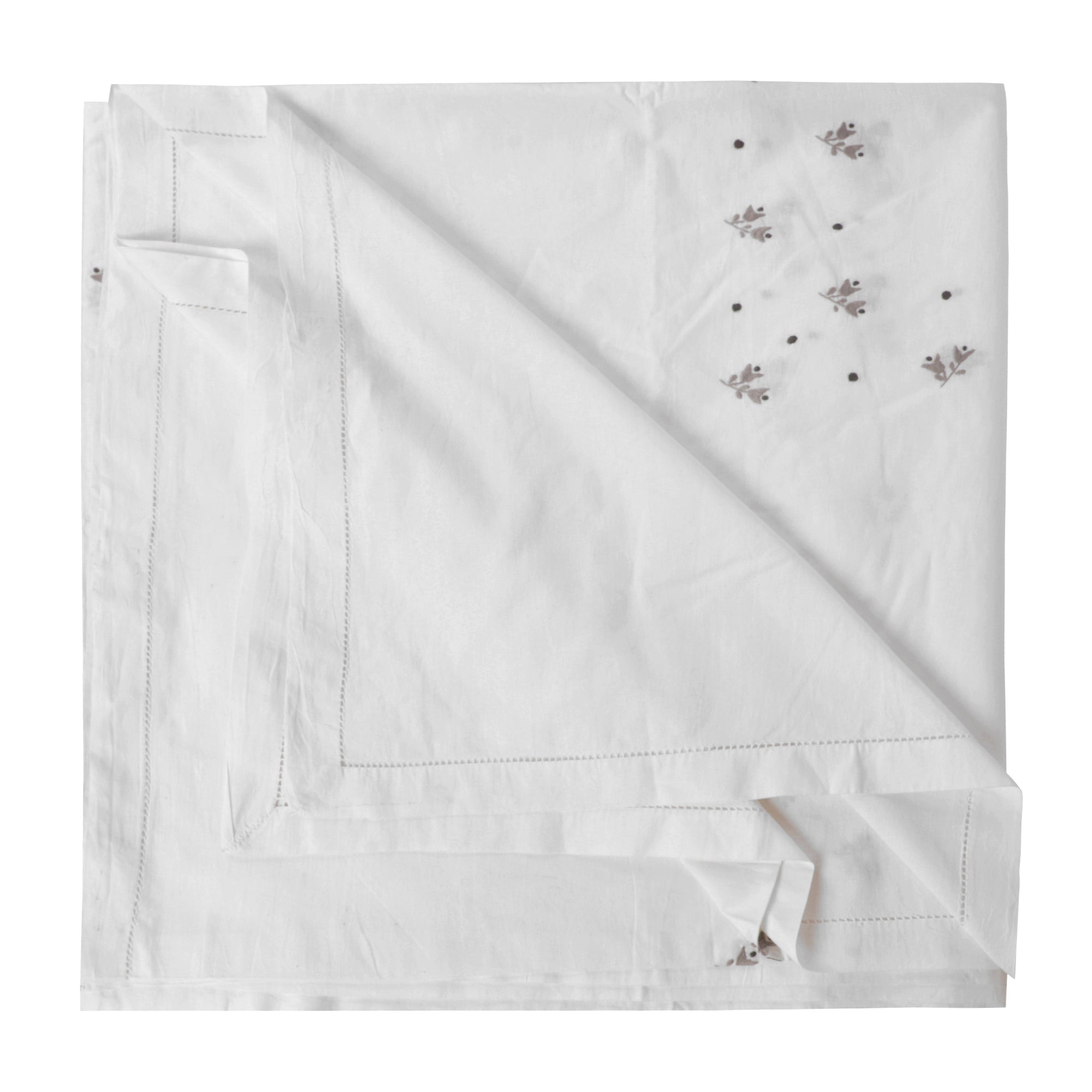 Grey Floral Hand Embroidered White Bed Cover with Pillow Covers