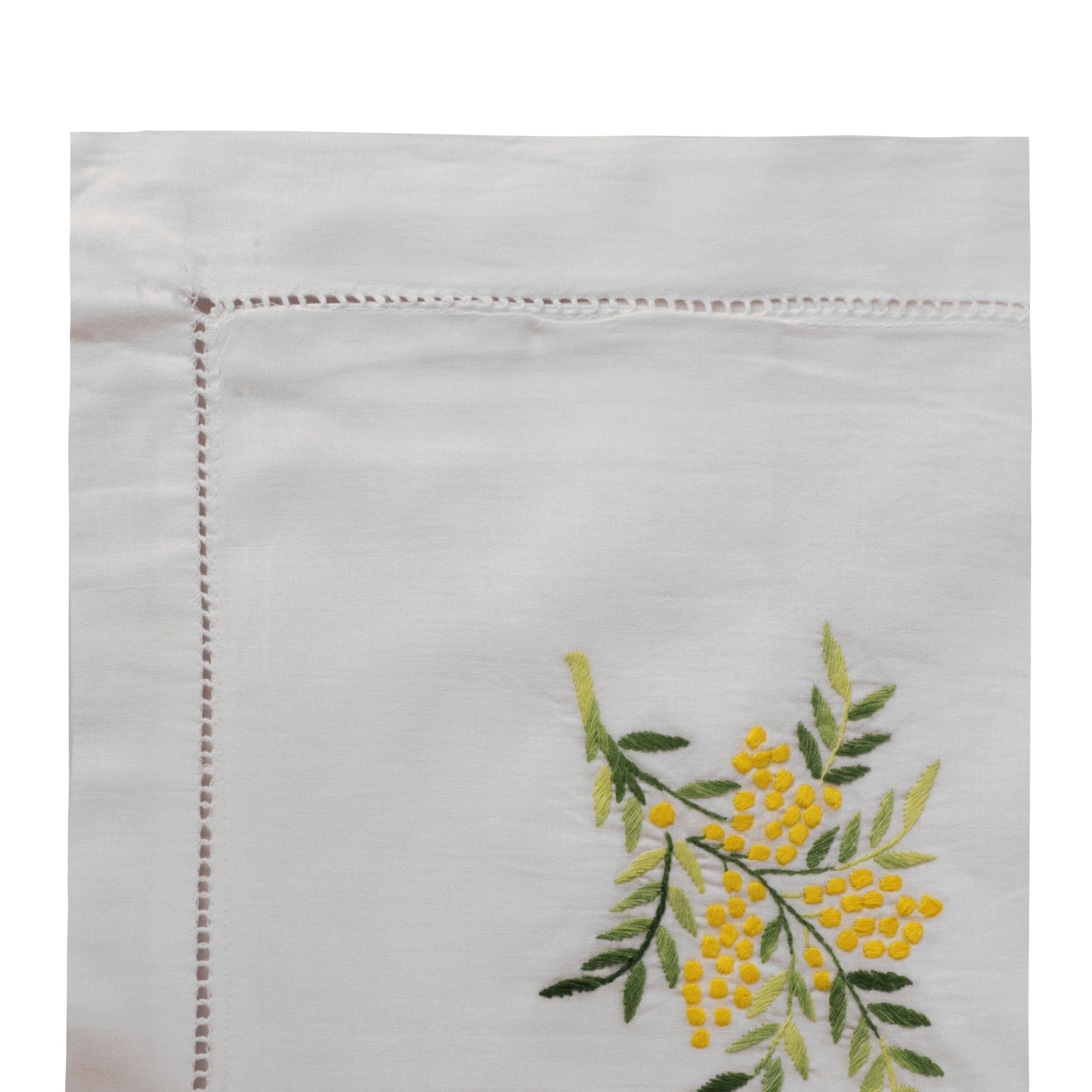 Yellow and Green Hand Embroidered White Bed Cover with Pillow Covers