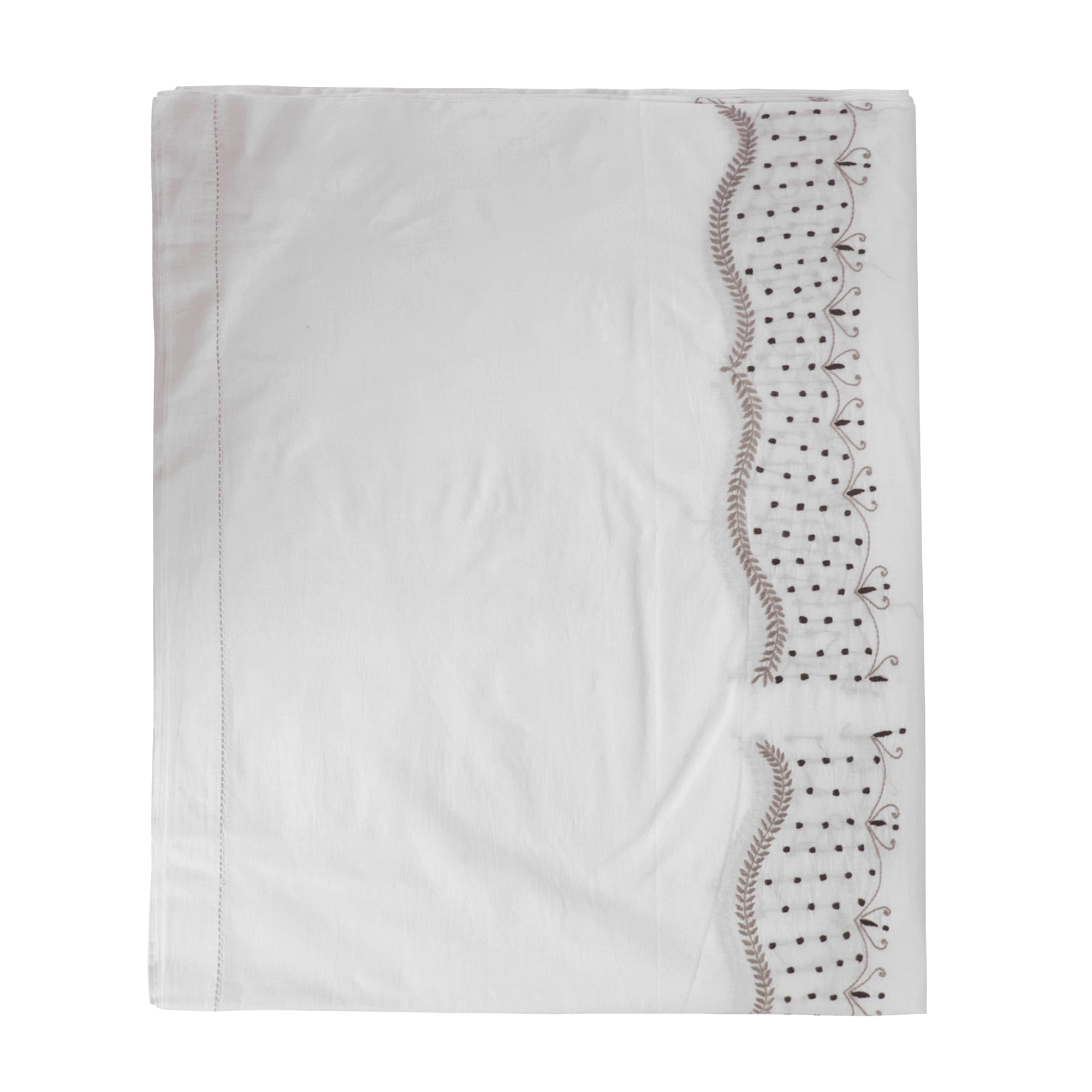 Grey Border Hand Embroidered White Bed Cover with Pillow Covers