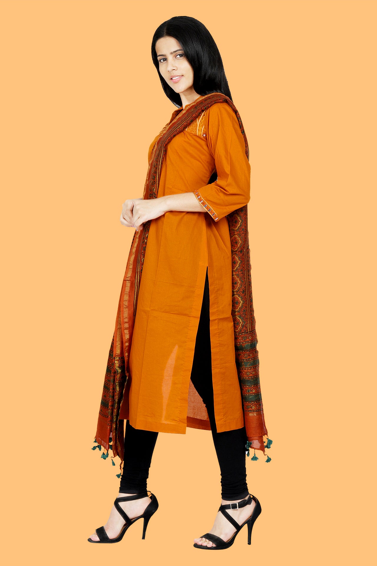 AMODINI BROWN HAND BLOCK PRINT AJRAK CHANDERI DUPATTA