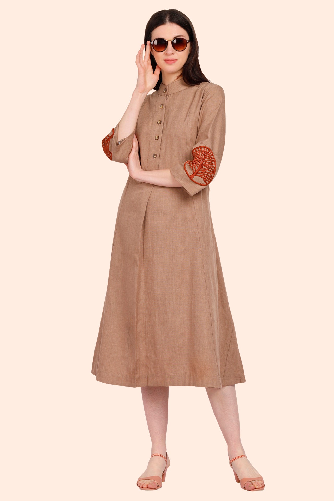 AMODINI WINTER WEAR BROWN WOOLLEN HIGH NECK EMBROIDERED DRESS Amodini AMODINI WINTER WEAR BROWN WOOLLEN HIGH NECK EMBROIDERED DRESS Amodini